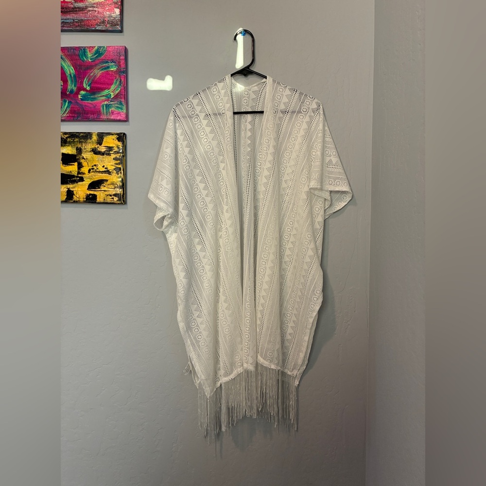 White Fringe Kimono Cardigan